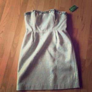 Strapless beaded cocktail dress