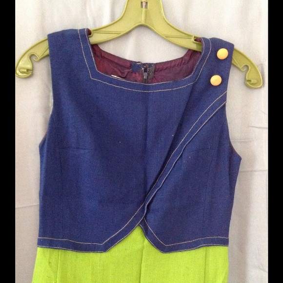 Host Pick! Vintage 1960s blue & green dress - Picture 2 of 4