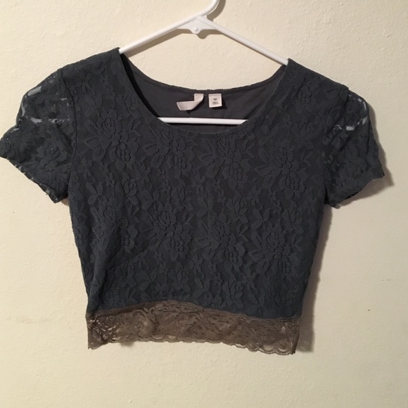 Blue Grey Lace Crop Top