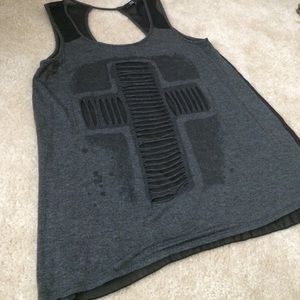 ISSI Gray Cross cut-out tank sheer straps and back