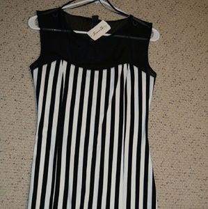 Striped Dress with Mesh Top