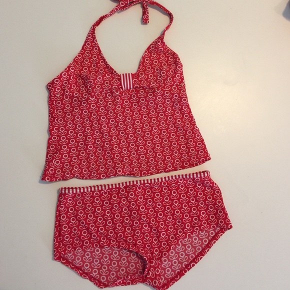 Boden red floral print Boy short Tankini