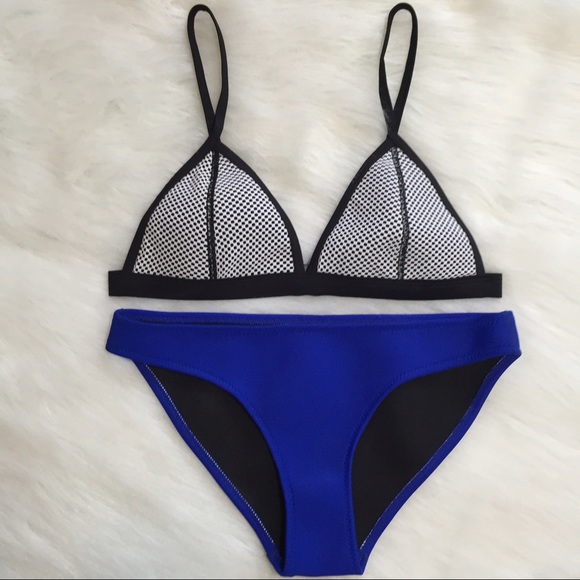 SOLD blue and white neoprene bikini set - Picture 2 of 4