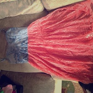 Acid wash and pink lace dress.