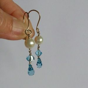 Freshwater pearls and crystal earrings