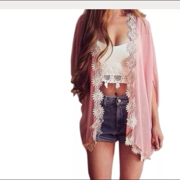 Lace Flower Pink Jacket Kimono