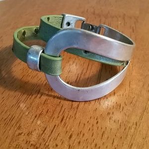 Sweet Green Leather and Silver Bracelet