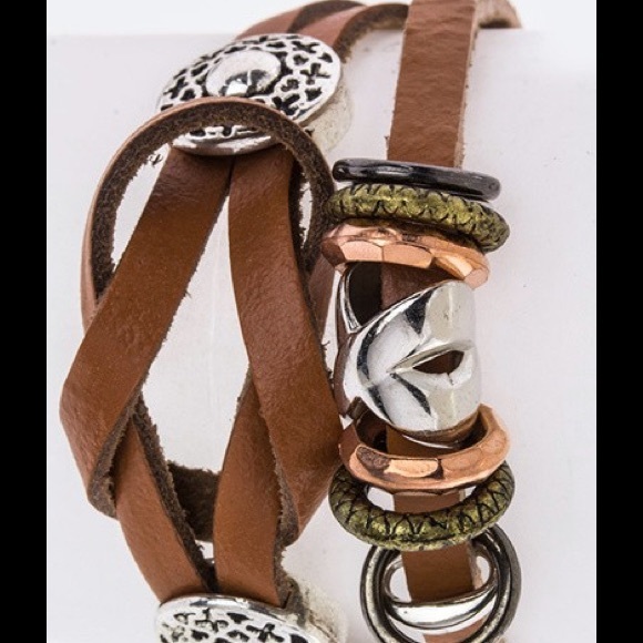 Mix metal hoops Genuine Leather bracelet - Picture 1 of 1