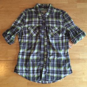 Arizona gray and green button down shirt
