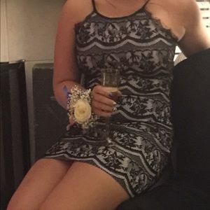 Black and white damask print dress