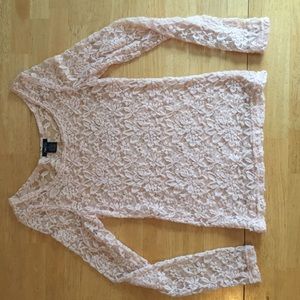 Long sleeve pink lace top