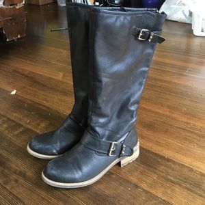 Black calf-high boots