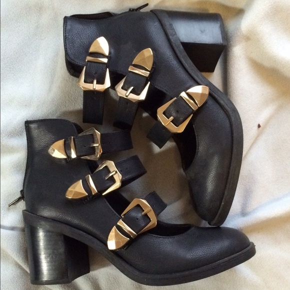 Strappy buckle ankle boots