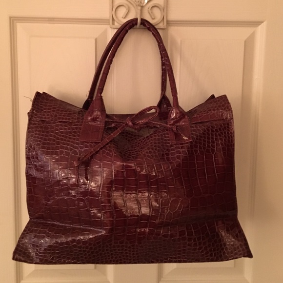 Carmel brown satchel with croc embossing