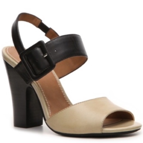CIVICO 10 Cream & Black Chucky Heel Sandals.