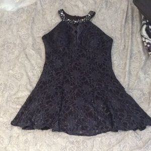 Charcoal Sparkley lace short prom dress
