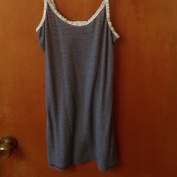 Navy blue and white stripe full length tank top