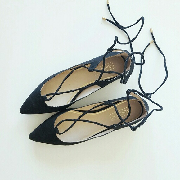 Topshop Finest Ghillie Lace-Up Pointy Toe Flat - Picture 2 of 4