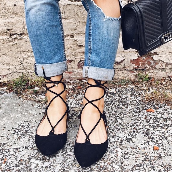 Topshop Finest Ghillie Lace-Up Pointy Toe Flat - Picture 1 of 4