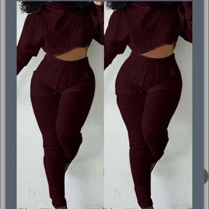 Two piece long sleeve mid top set (burgundy)