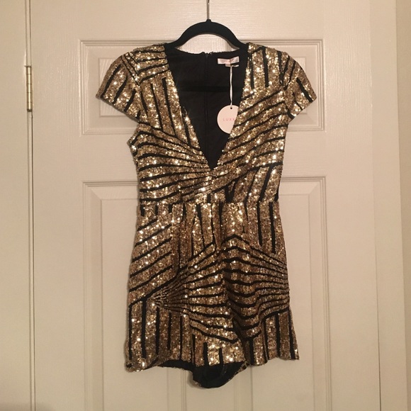 Black & Gold sequined romper • new • never worn