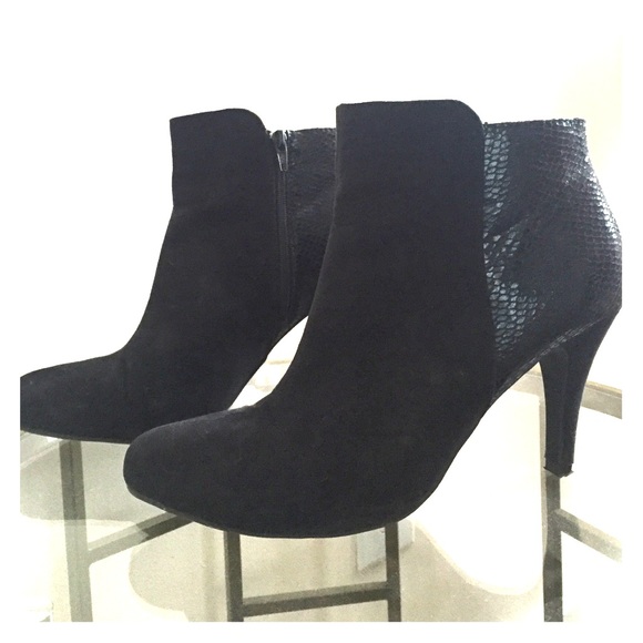 Black suede and snake skin booties