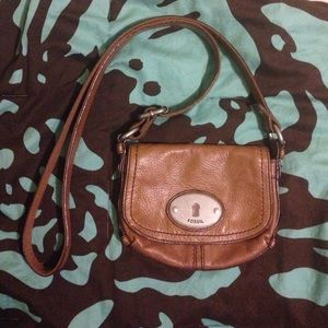 Dark leather brown Fossil cross body purse