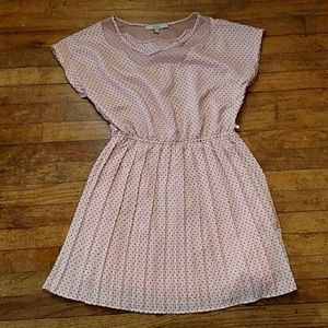 Pink with black polka dot dress.