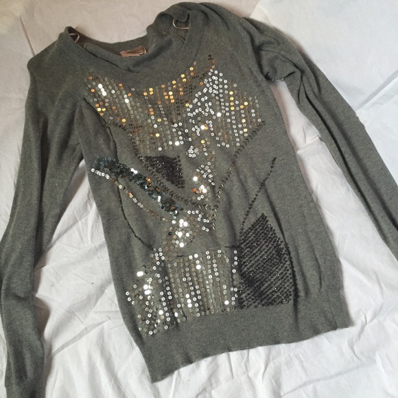 Grey, silver-sequined sweater