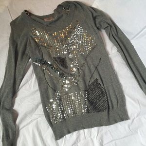Grey, silver-sequined sweater