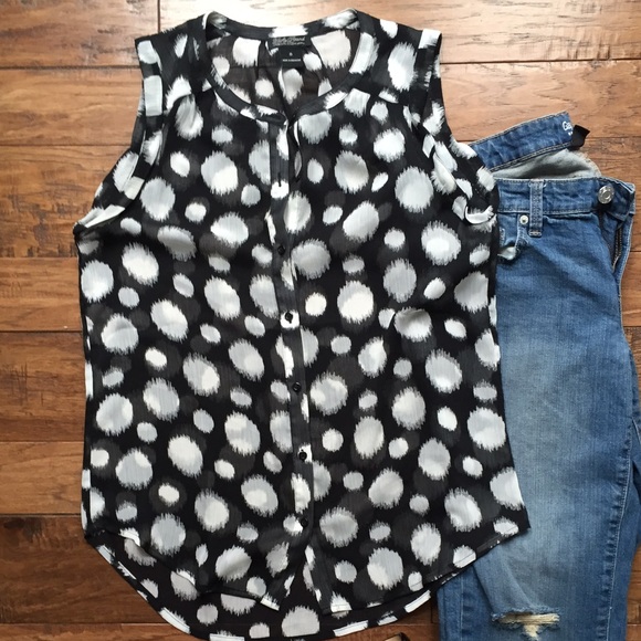Sheer Black & White Polka Dot Lucky Brand Top