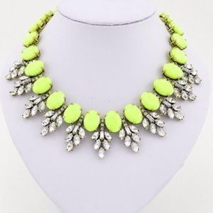 Neon Yellow and Crystal Leaves Bib Necklace