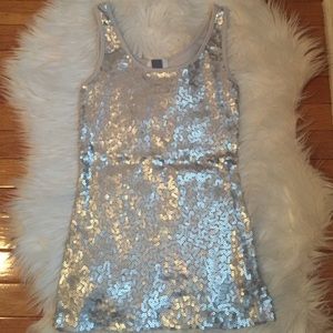 Silver sequin tank top.