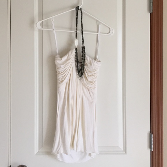 Sky L White Beaded Halter Dress Shirt