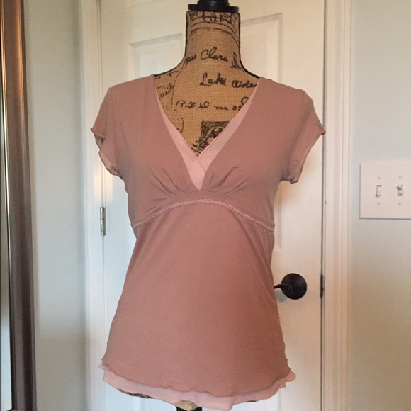 Blush Two-Tone Gauzy Layered Short Sleeved Top