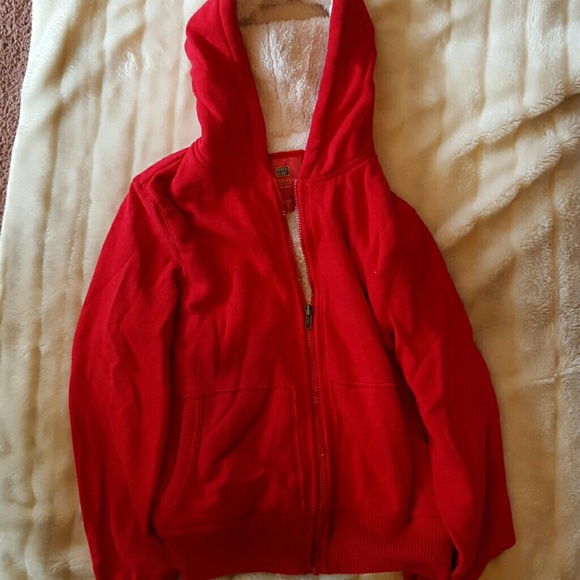 Red fur lined hoodie