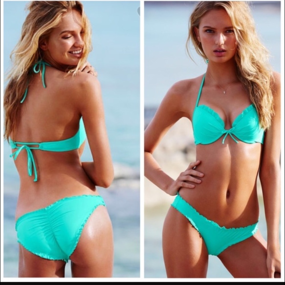 👙 VS BIKINI BOTTOM RUFFLE CHEEKY SCRUNCH BUTT TEAL XS S
