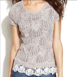 NWT INC Macy's beige lace mesh hem top $79.50