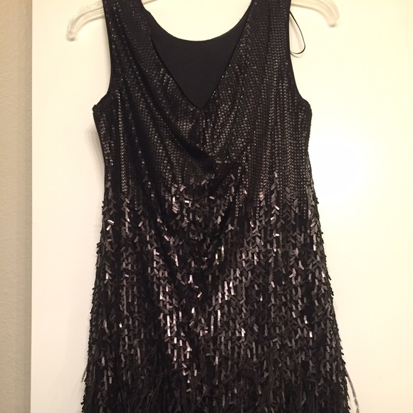 Black sequin feather dress