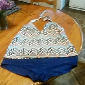 Chevron halter tankini with boy shorts