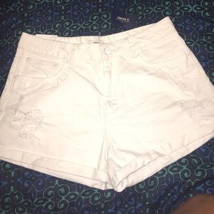 Denim ripped white shorts