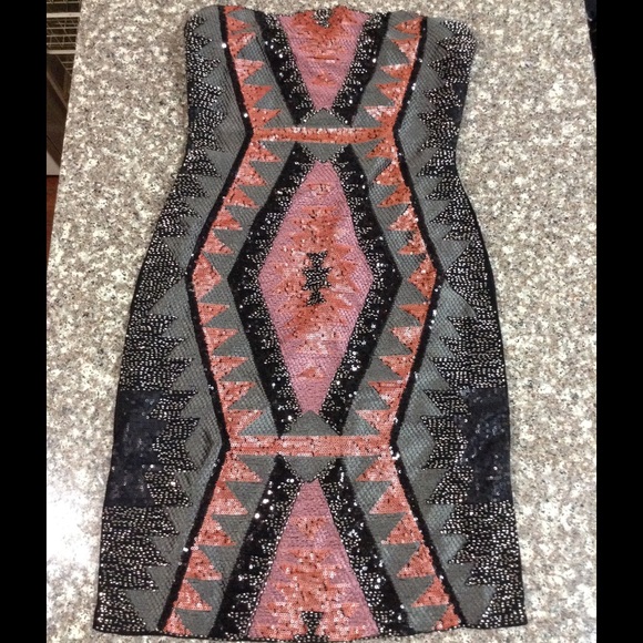 Hand-Sewed/Beaded Aztec Strapless Dress - Picture 1 of 2
