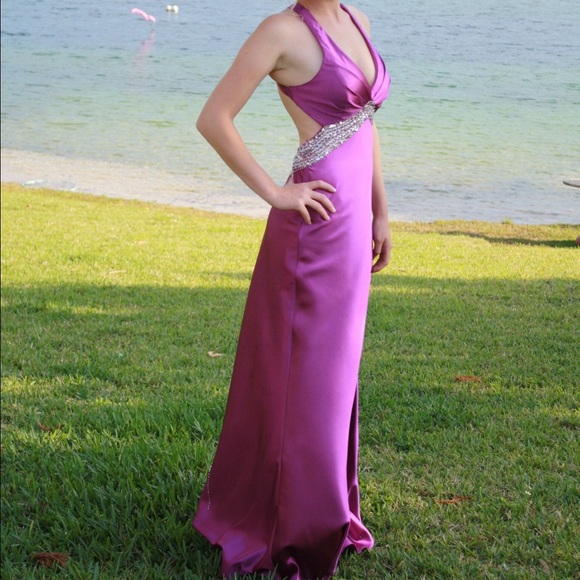 Halter top with stunning back prom dress.