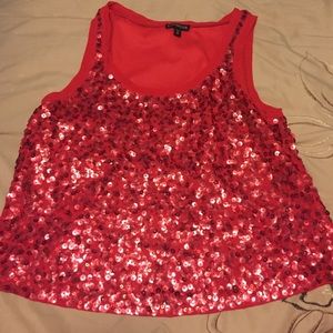 Red flowy sequined crop top