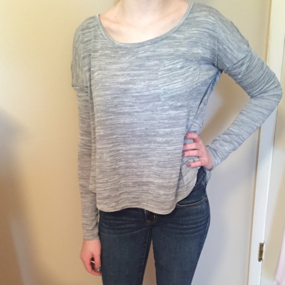 Gray and white long sleeve top