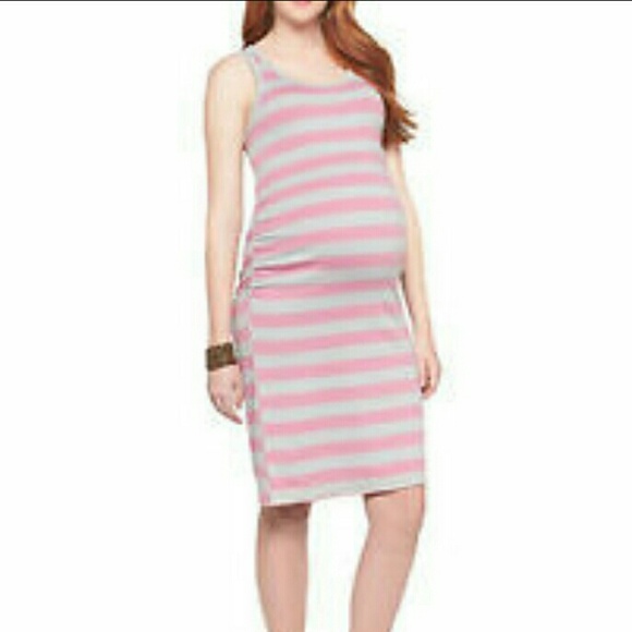 Coral and Gray Stripes maternity dress