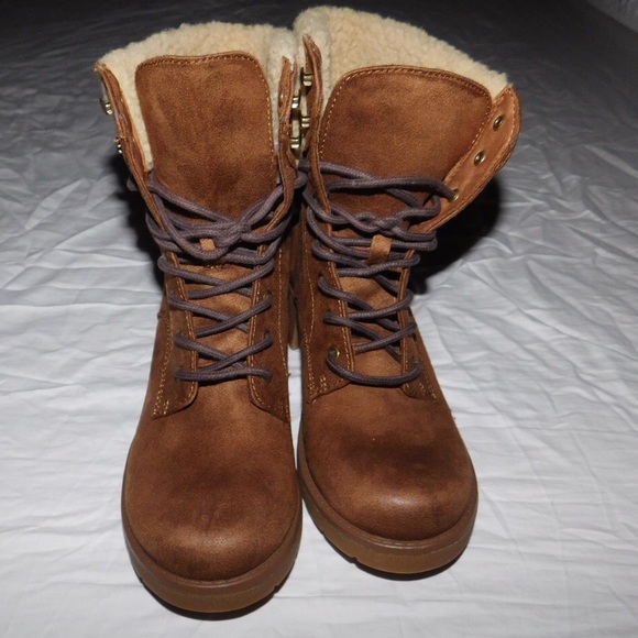 Shearling Style Brown Combat Boots (NWOT)