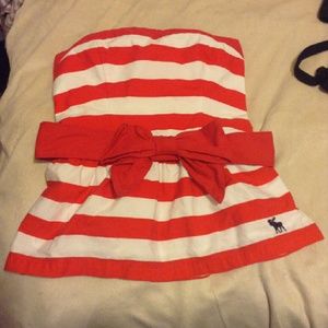 Strapless Striped Peplum Top