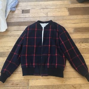 Red and navy bomber jacket