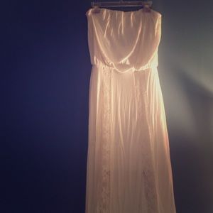 White strapless with lace detail maxi dress